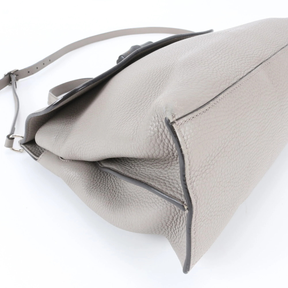 GUCCI Gray Leather Bamboo Shoulder Bag - Picture 6 of 8